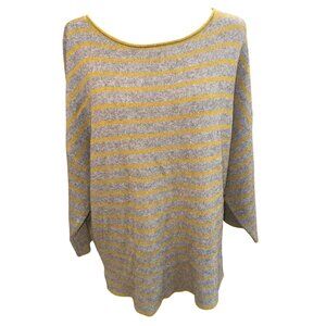Eileen fisher Yak Wool Sweater Mustard Grey XL Striped Sustainable Classic Money